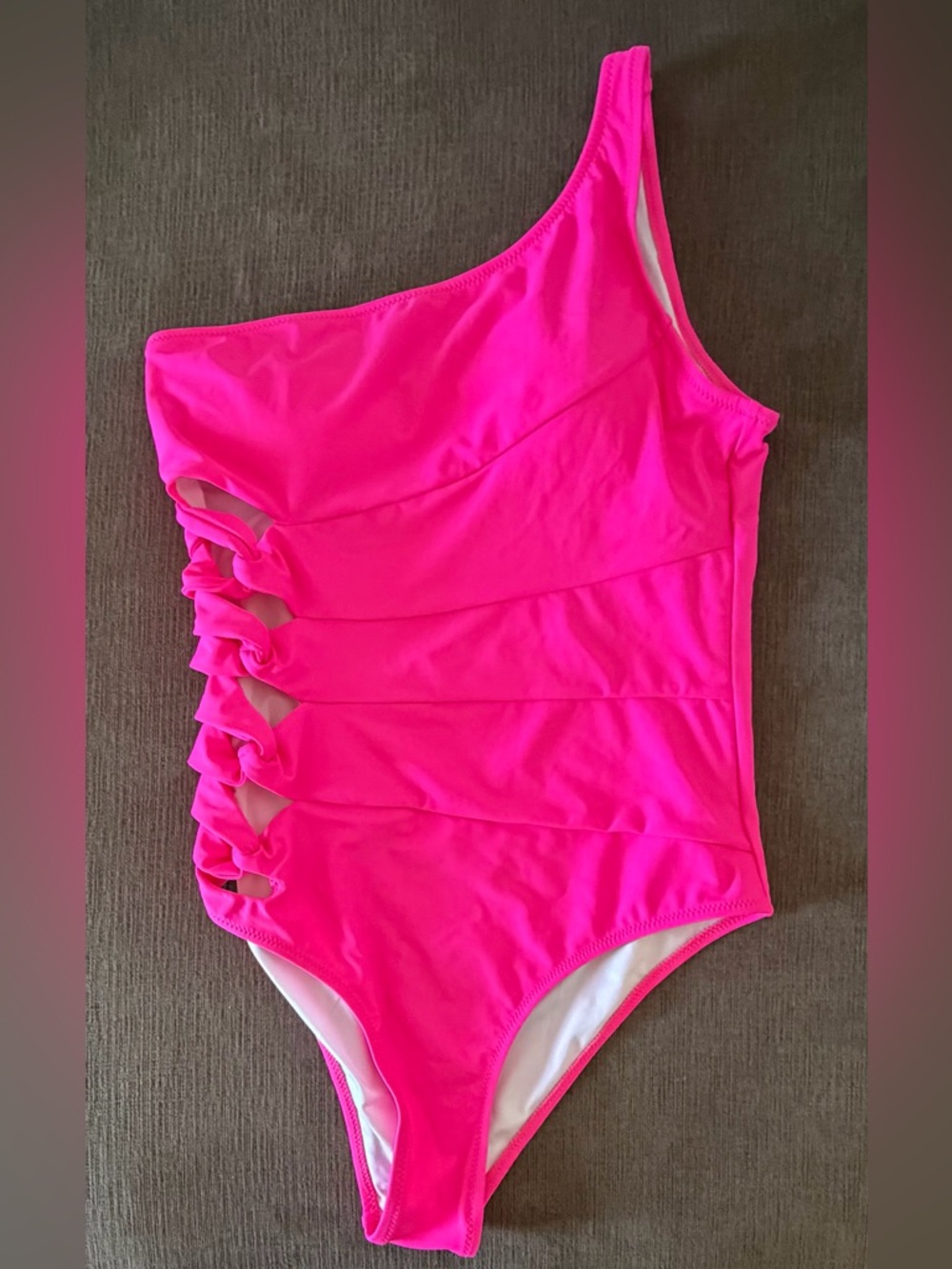 Hot Pink One Shoulder Lace-Up One Piece Swimsuit Barbiecore Size L NWT